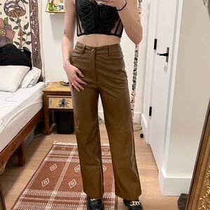 Brown Faux Leather Pants